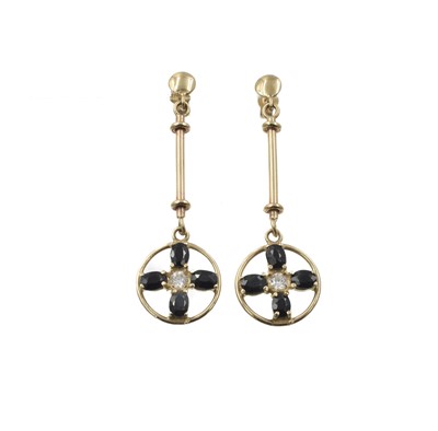 Lot 83 - A pair of sapphire and diamond roulette earrings, set in 9ct gold