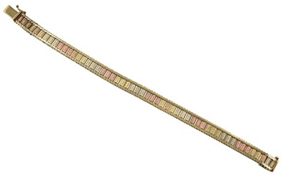 Lot 190 - A 9ct three-tone panel bracelet