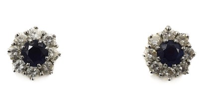 Lot 63 - A pair of sapphire and diamond cluster earrings, set in 18ct gold