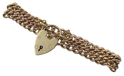 Lot 39 - A 9ct gold double-curb, heart-lock bracelet