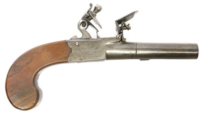 Lot 11 - Flintlock 60 bore boxlock pistol by Williams...