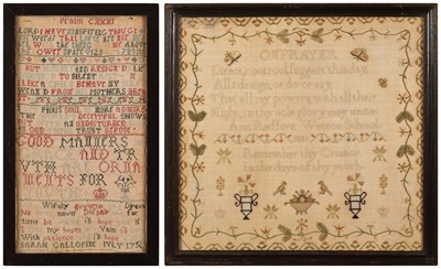 Lot 277 - A George II Sampler by Sarah Gallopine (1736) and a George III Sampler by Ann Redfern (1801)