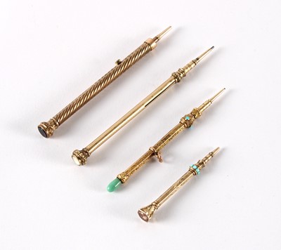 Lot 93 - A Group of Three Victorian and Edwardian Yellow Metal Pencils