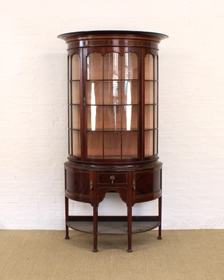 Lot 216 - An Edwardian Mahogany and Inlaid Demi-Lune Display Cabinet on Stand