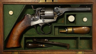 Lot 33 - Cased Fagard percussion 7mm revolver, 3.5inch...