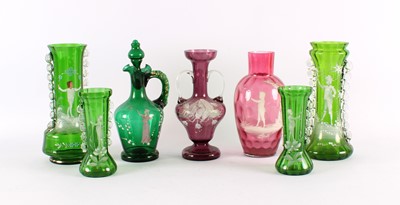 Lot 129 - A Collection of 'Mary Gregory' Coloured Glass with Figural Decoration