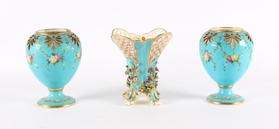 Lot 96 - A Pair of Victorian Enamelled and Pierced Porcelain Urn Vases by Minton