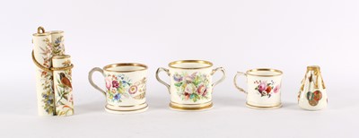 Lot 136 - A Victorian Triple Flower or Spill Vase and a Novelty 'Money Bag' Vase by Royal Worcester