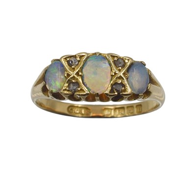 Lot 62 - An 18ct gold, opal and diamond Art Deco ring