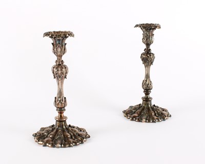 Lot 54 - A Pair of 19th Century 'Rococo Revival' Silver Plated Candlesticks