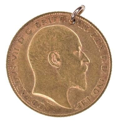 Lot 55 - Edward VII, Half Sovereign, 1906, pierced with loop suspension