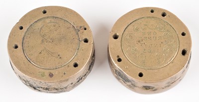Lot 105 - INDIA, Colonial. British India. Victoria, Pair of Æ counterfeiter’s dies for an AR Rupee