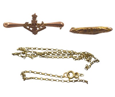 Lot 109 - Two 9ct gold brooches and a broken 9ct gold chain