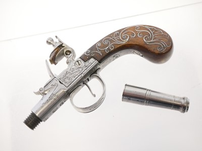 Lot 2 - E. Moody 80 bore flintlock pocket pistol,...