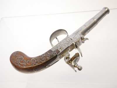 Lot 2 - E. Moody 80 bore flintlock pocket pistol,...