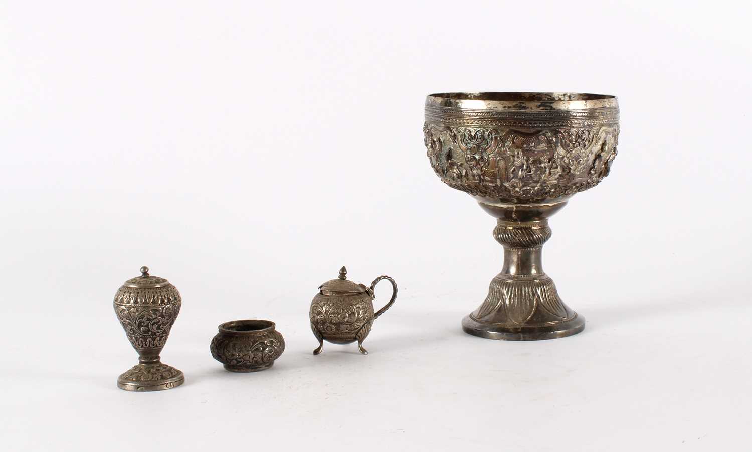 Lot 51 - A Finely Detailed Burmese White Metal Pedestal Bowl
