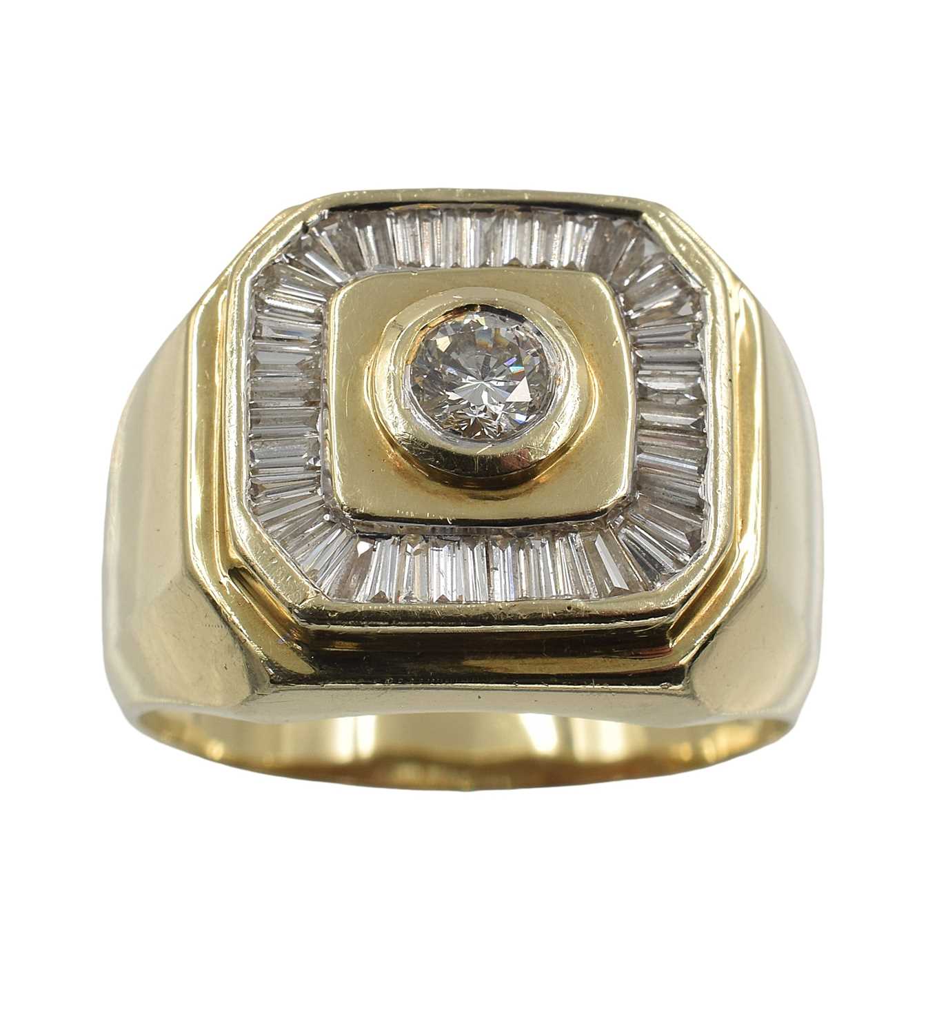Lot A 14ct yellow gold and diamond signet-style ring