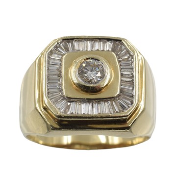 Lot A 14ct yellow gold and diamond signet-style ring