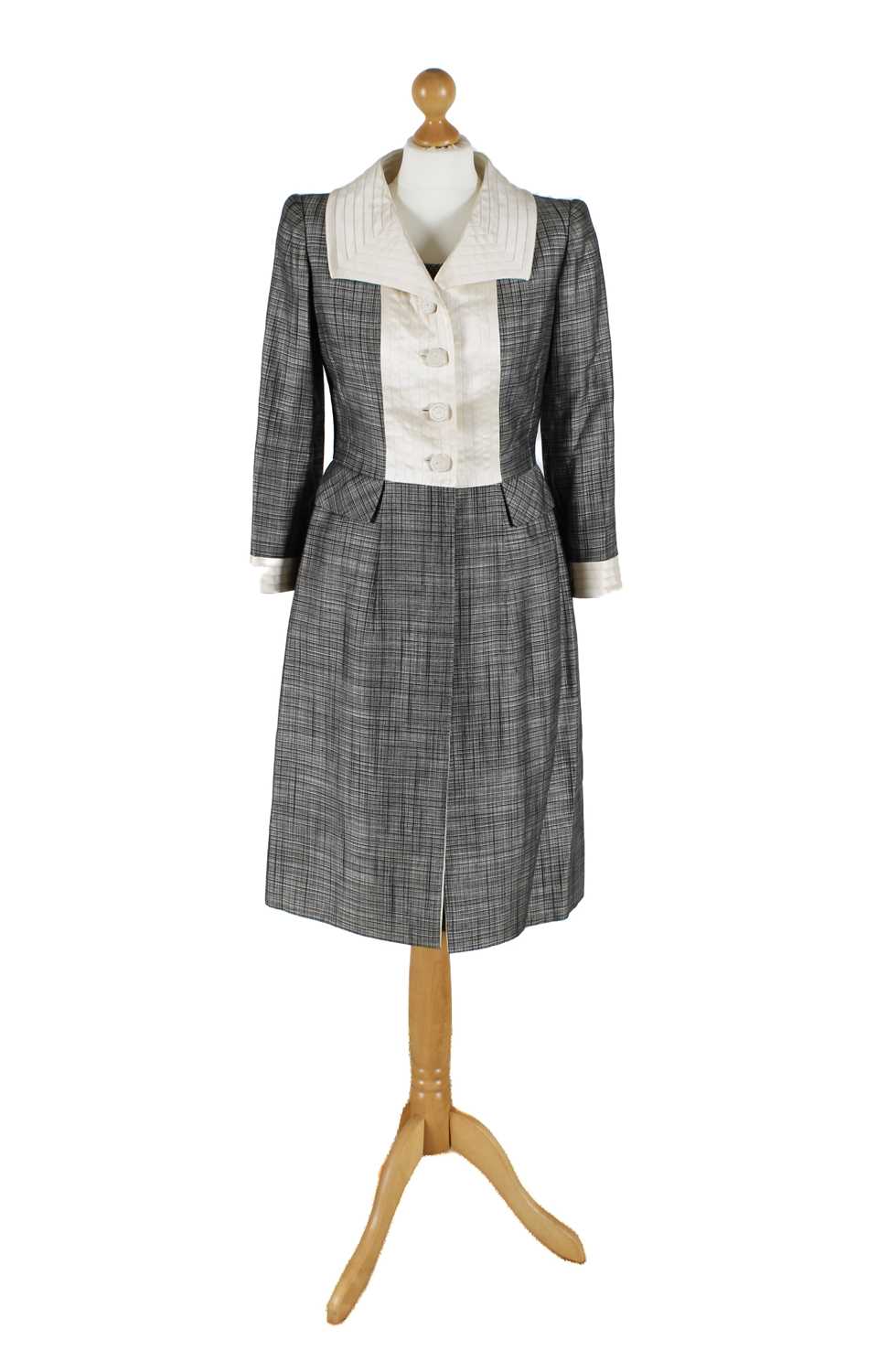 Lot A Grey Checked Dress and Dress Coat by Valentino Couture