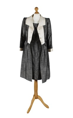 Lot A Grey Checked Dress and Dress Coat by Valentino Couture