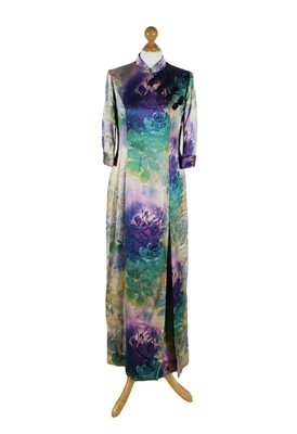 Lot A Purple and Green Printed Silk Gown By Bruce Oldfield Couture