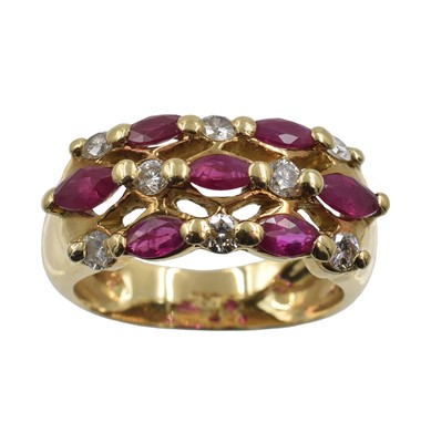 Lot An 18ct gold, ruby and diamond cluster ring