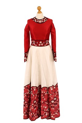 Lot A Red and White Silk Evening Gown by Reem Acra Couture