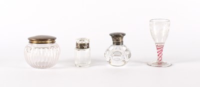 Lot 55 - Two Victorian and Later Silver Mounted Clear Glass Vanity Jars and an Inkwell