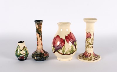 Lot 103 - Three Vases and a Candlestick by Moorcroft