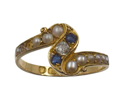 Lot 85 - A Victorian 18ct gold, diamond, sapphire and pearl ring