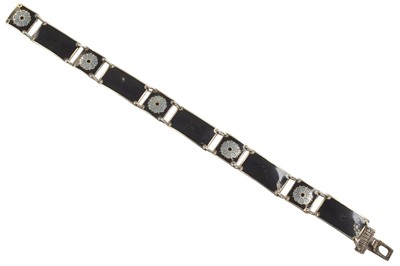 Lot A Silver and enamel panel bracelet, by David Anderson