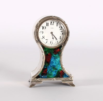 Lot 112 - An Art Nouveau Silver and Enamel Mantel Clock