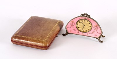 Lot 113 - A Late 19th Century French Guilloche Enamel and Gilt Brass Travelling or Bedside Clock