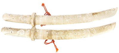 Lot 196 - Pair of Japanese bone tanto, each with 9inch...