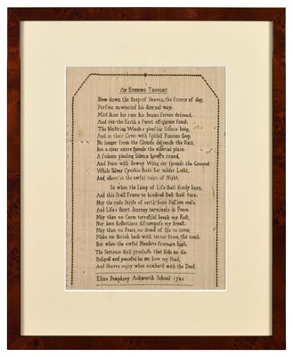 Lot 279 - A Very Rare and Early Quaker Ackwork School 'Extract' or 'Inscription' Sampler by Eliza Pumphrey