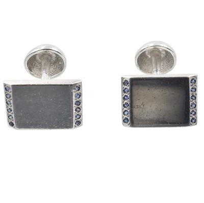 Lot 20 - A pair of 9ct white gold and sapphire cufflinks