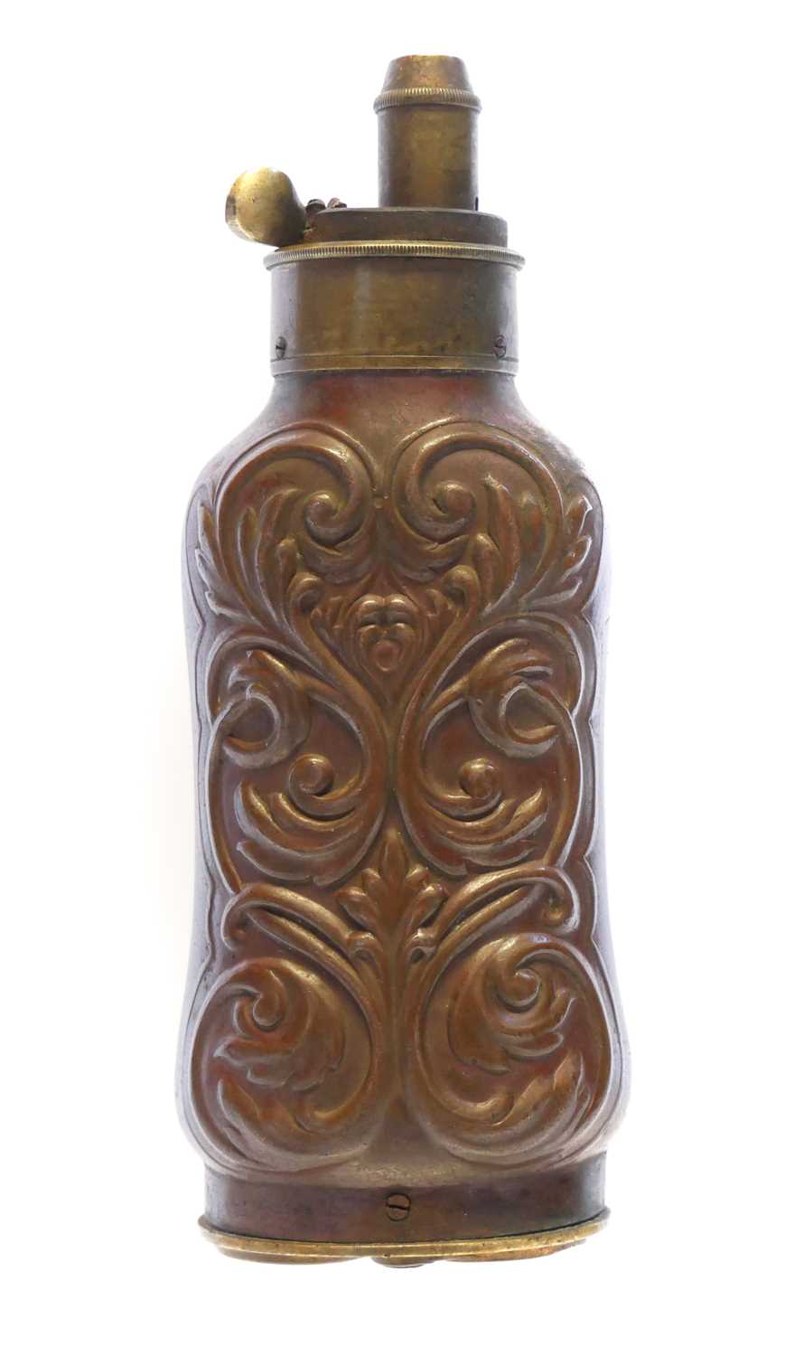 Lot 710 - Three-way powder flask, with copper body...
