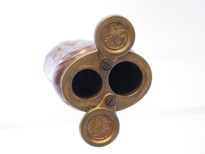 Lot 710 - Three-way powder flask, with copper body...