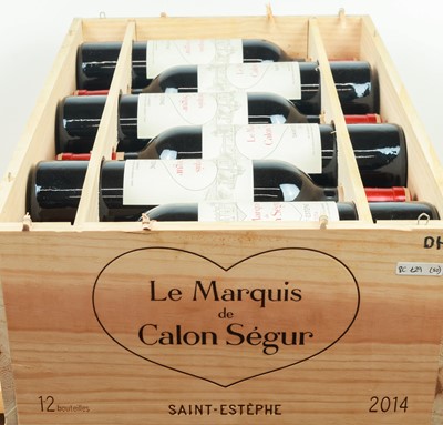 Lot 11 - 12 bottles in OWC ‘Le Marquis’ de Calon Segur (2nd Wine of Chateau Calon Segur Grand Cru Classe) St Estephe 2014