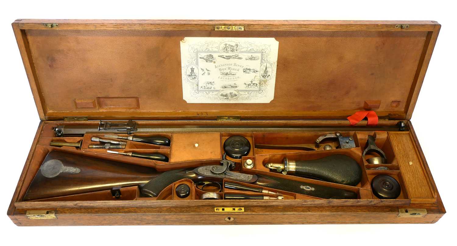 Lot 47 - Cased Alexander Henry .451 percussion target...