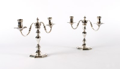 Lot 43 - A Good and Attractive Pair of Elizabeth II Silver Twin-Branch Candelabra in the Georgian Taste