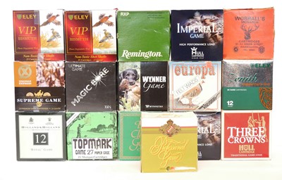 Lot 772 - Sixteen full boxes of 12 bore, nine with paper...
