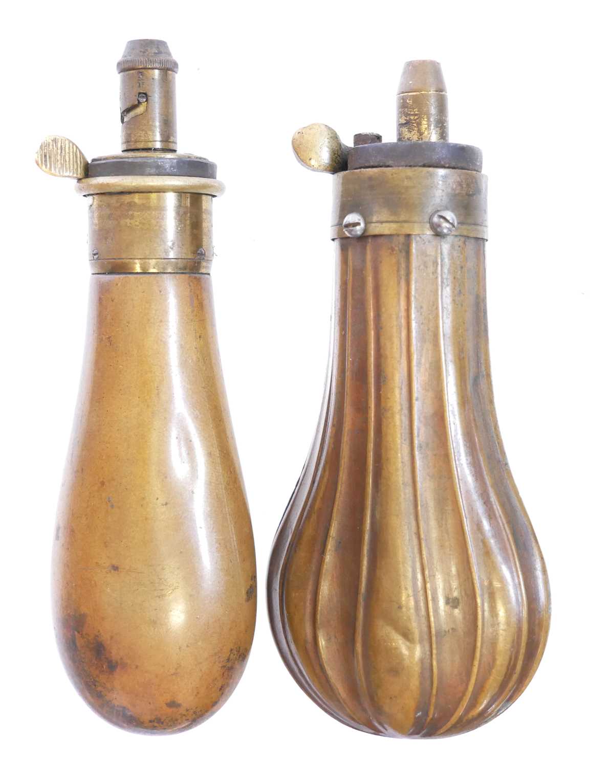 Lot 696 - Two 120 bore revolver powder flasks, one...