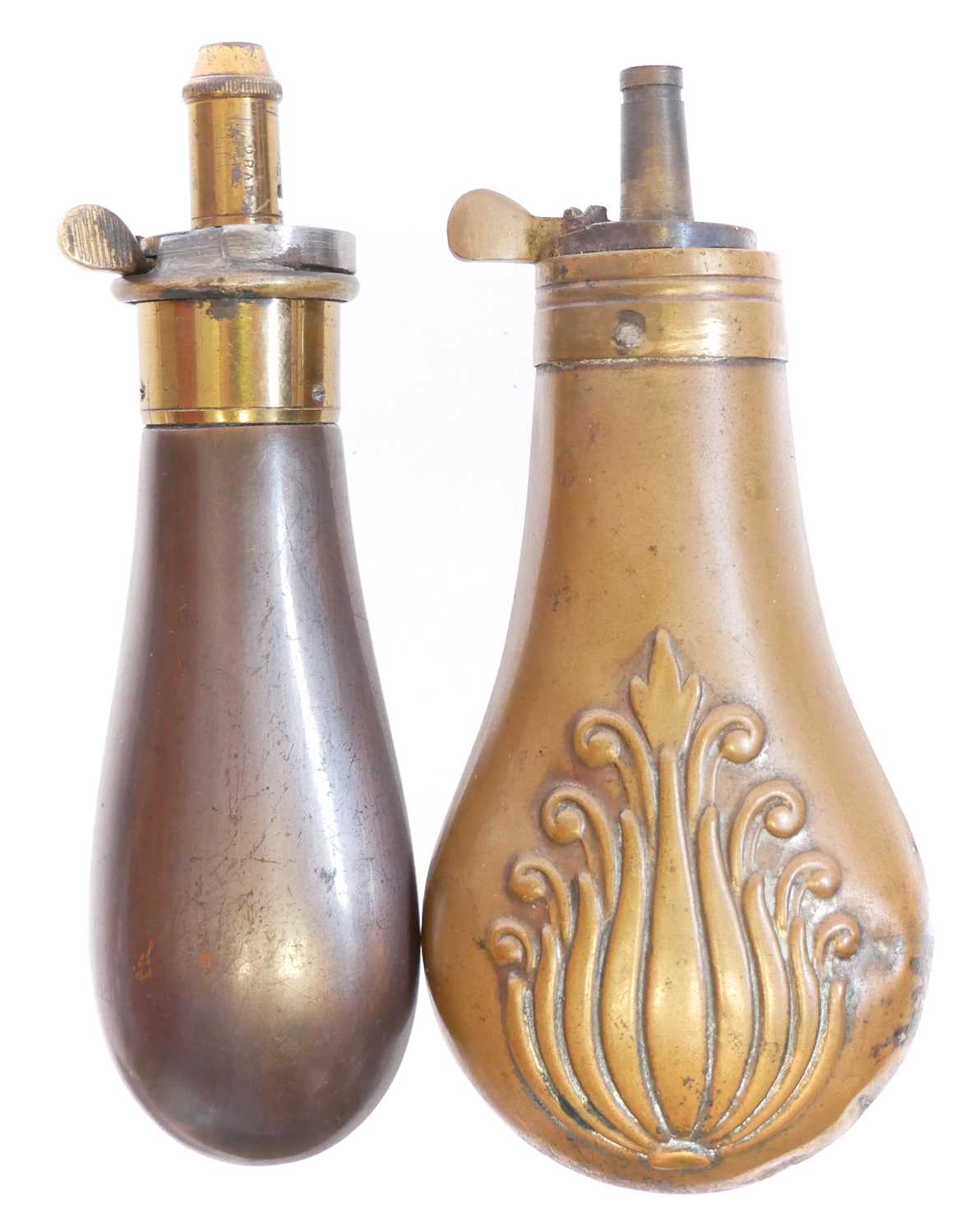 Lot 697 - Two 120 bore revolver powder flasks, one...