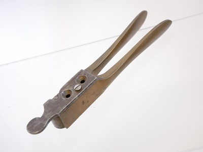Lot 705 - 54 bore double cavity bullet mould, brass and...