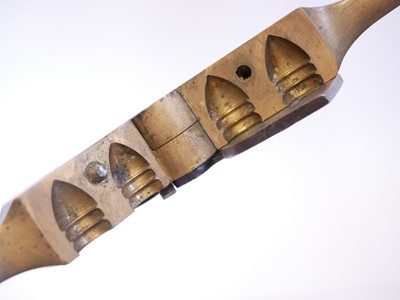Lot 705 - 54 bore double cavity bullet mould, brass and...