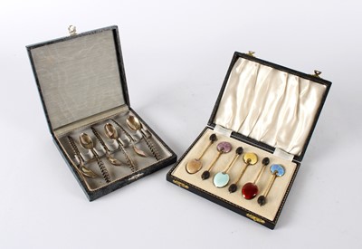Lot 42 - A Cased Set of Elizabeth II Silver Gilt and Guilloche Enamel Coffee Spoons