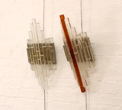 Lot Pair of Italian Modernist 'Linea' Type Stacked and Frosted Glass Wall Lights