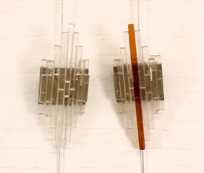 Lot Pair of Italian Modernist 'Linea' Type Stacked and Frosted Glass Wall Lights