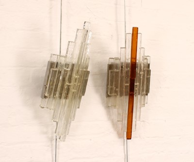 Lot Pair of Italian Modernist 'Linea' Type Stacked and Frosted Glass Wall Lights